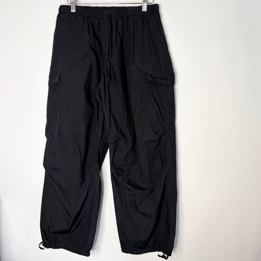 Cargo Pants Y2K Style Black Pull On Draw String Streetwear Loose Baggy Women M